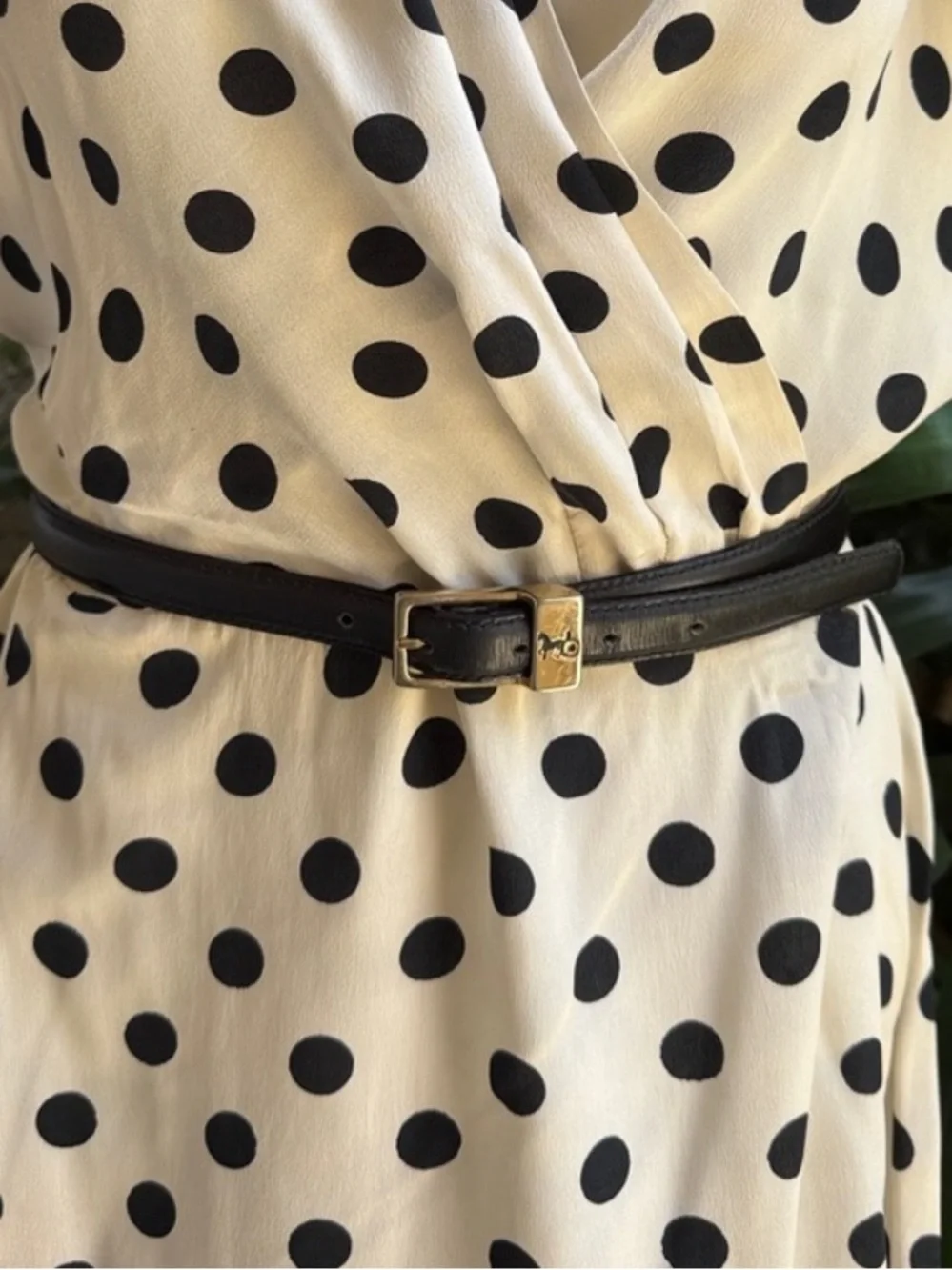Vintage Carriage Court Black Leather Slim Belt with Gold Buckle